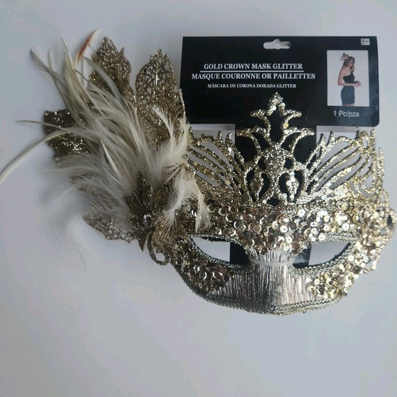 Masquerade Ball Party Mask, Venetian Eye Mask, Mardi Gras Parade Bling Feathers - Picture 1 of 9